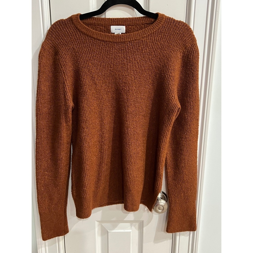 Old Navy Womens Burnt Orange Ribbed Crewneck Sweater Size M Rust Long Sleeve